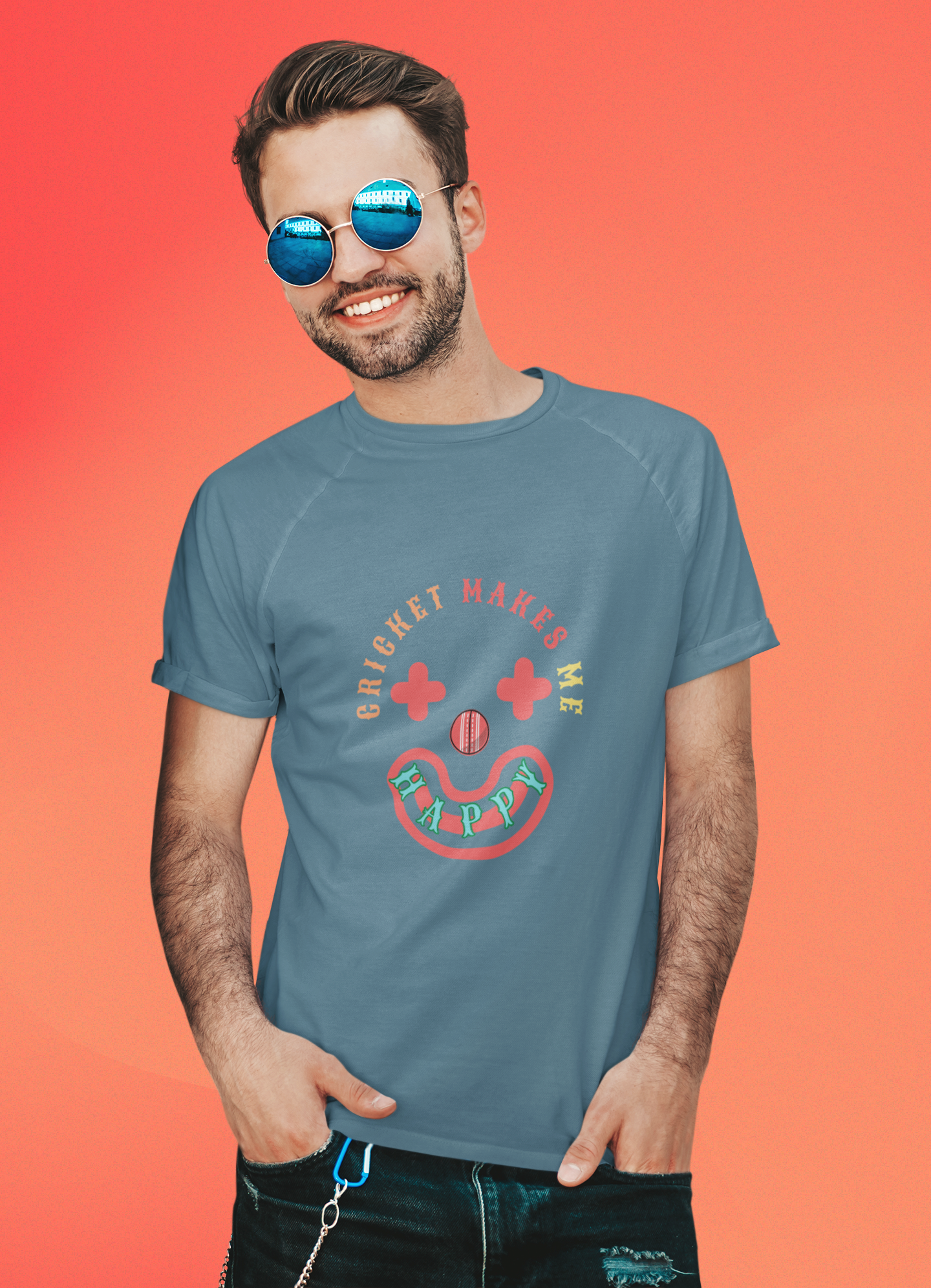 Cricket Makes Me Happy Men's T-Shirt