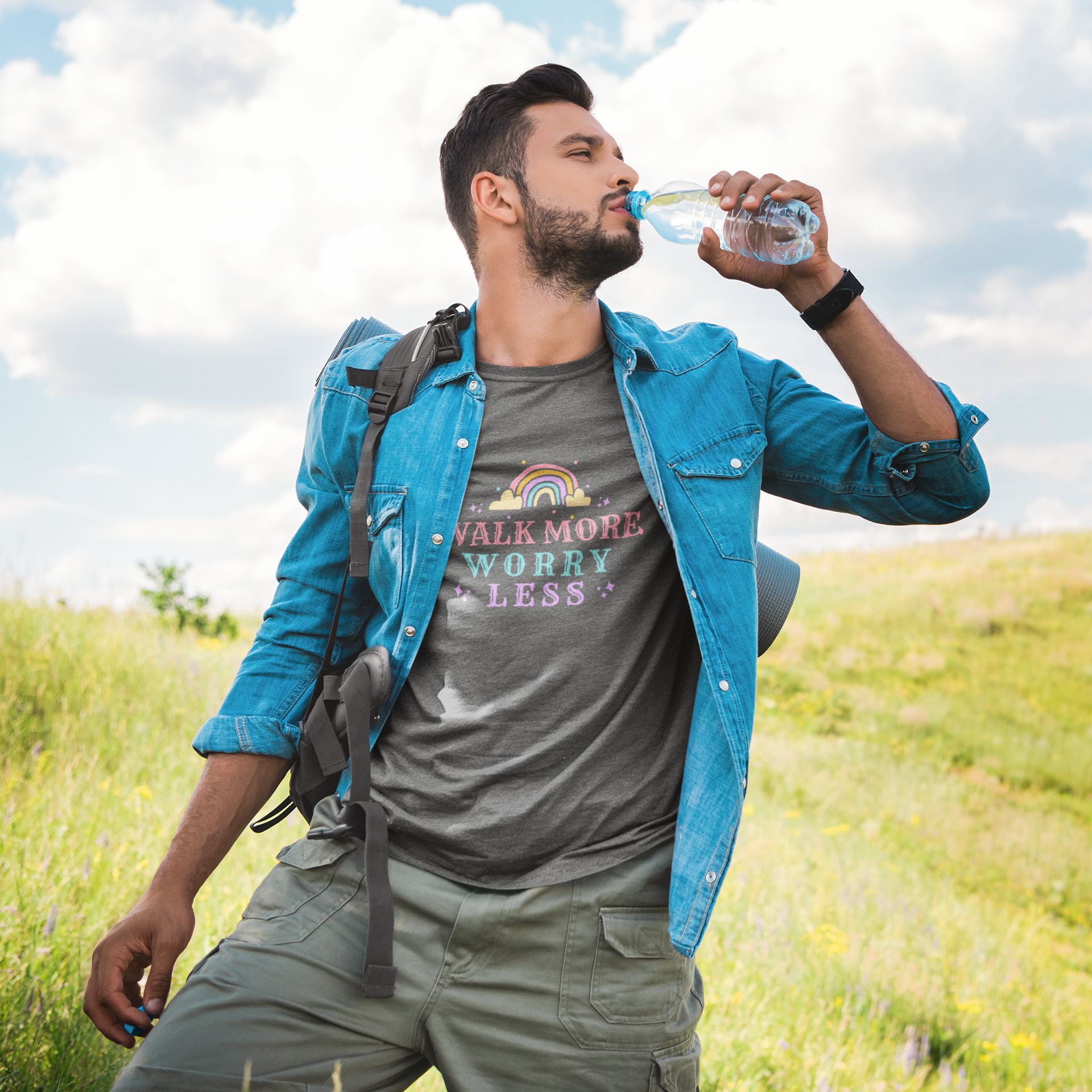 walk more worry less mens tshirt